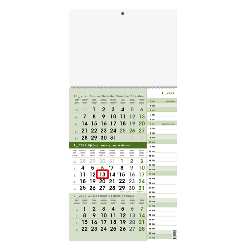 Kalendar zidni trodijelni s planerom