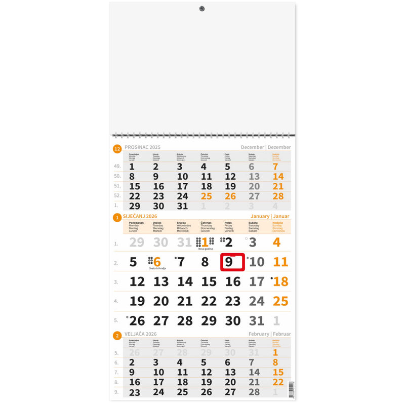 Zidni trodijelni kalendar