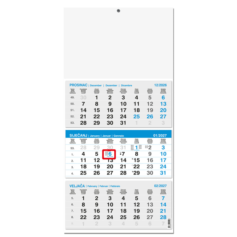 Promotivni zidni trodijelni kalendar iz tri dijela