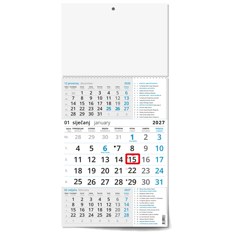 Zidni poslovni trodijelni kalendar s katoličkim kalendarom