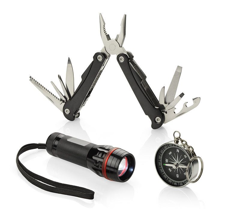 Poklon set sa svjetiljkom, višenamjenskim alatom i kompasom