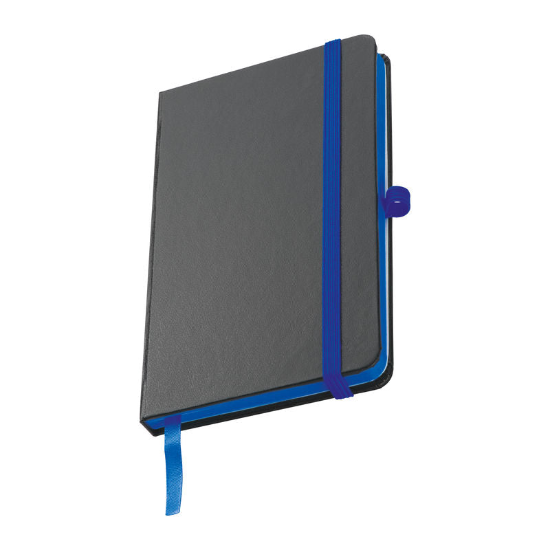 Promotivni A6 notes s koricama od PU-a i obojanim rubom, plave boje | Poslovni pokloni