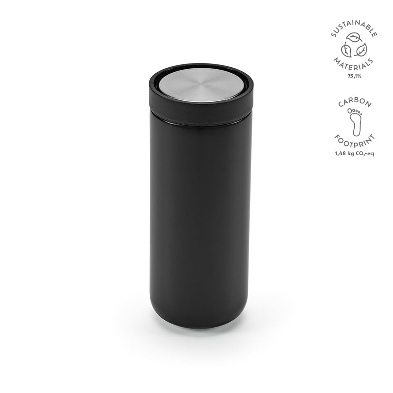 Promotivna putna šalica od recikliranog nehrđajućeg čelika, crna boja | Poslovni pokloni