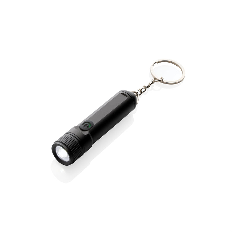 Promotivna kompaktna LED svjetiljka od recikliranog aluminija s USB-C punjenjem, crne boje | Poslovni pokloni | Promo pokloni