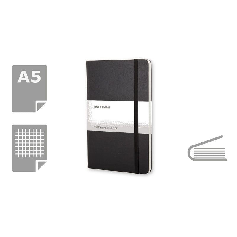 Moleskine notes A5 formata, tvrdi uvez, stranice s kvadratima