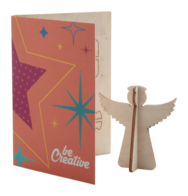 Promotivna božićna čestitka s dizajnom po želji i složivim drvenim anđelom | Poslovni pokloni