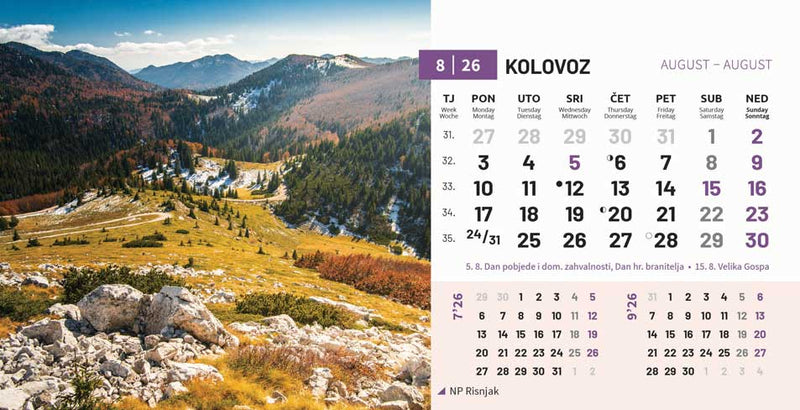 Stolni kalendar čestitka - nacionalni parkovi RH