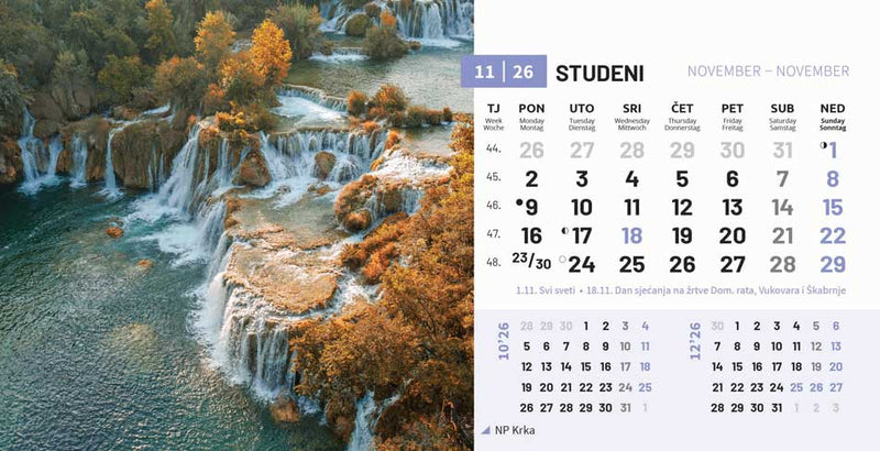 Stolni kalendar čestitka - nacionalni parkovi RH