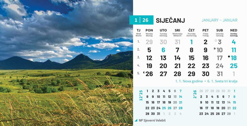 Stolni kalendar čestitka - nacionalni parkovi RH