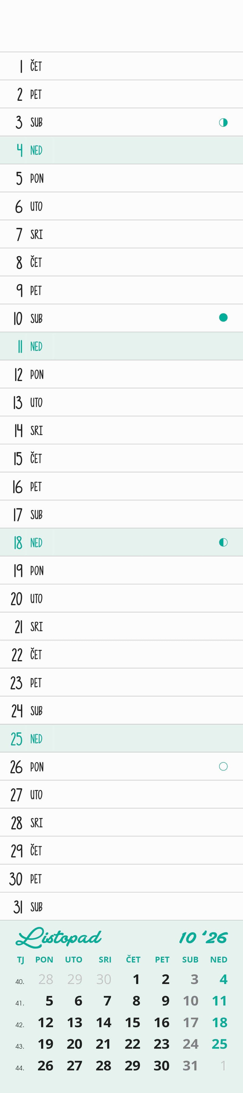 Promotivni uski zidni kalendar