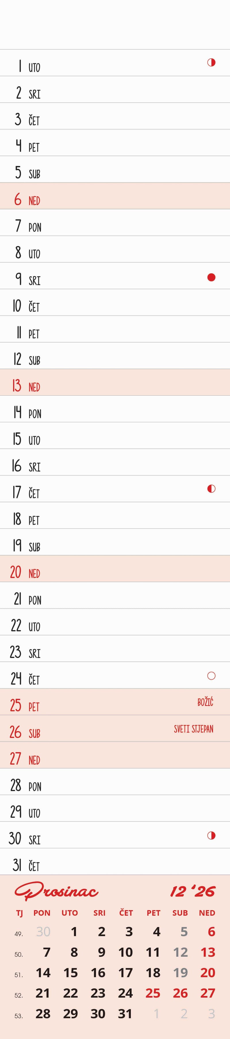 Promotivni uski zidni kalendar