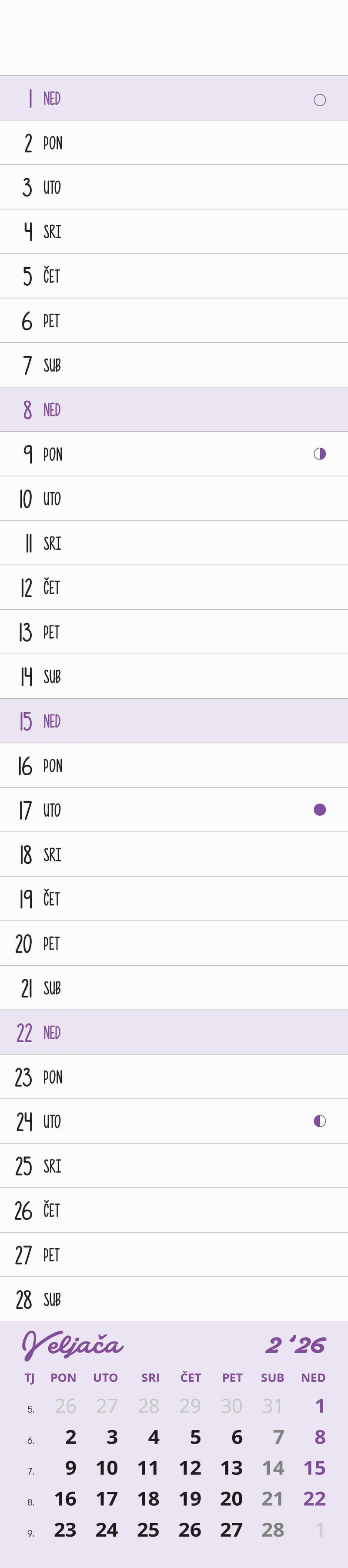 Promotivni uski zidni kalendar