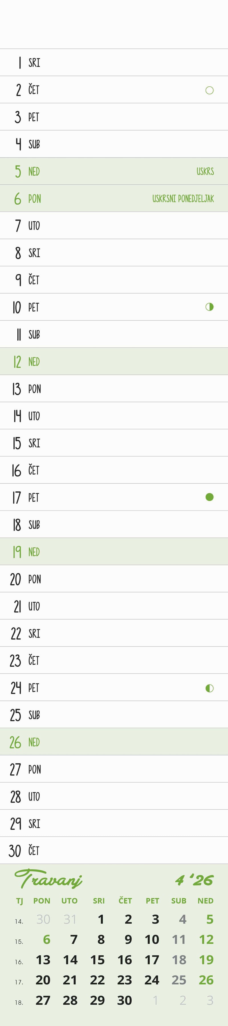 Promotivni uski zidni kalendar