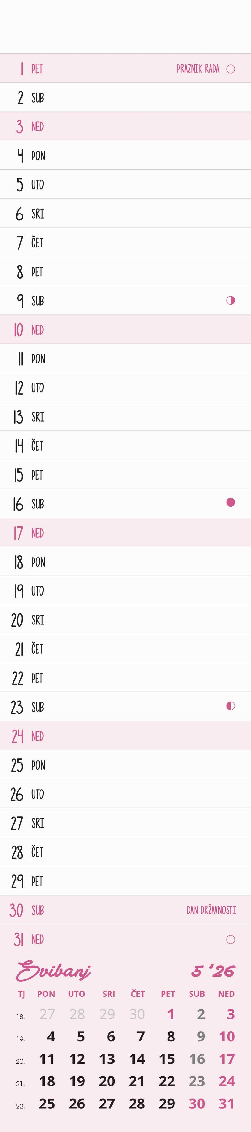 Promotivni uski zidni kalendar