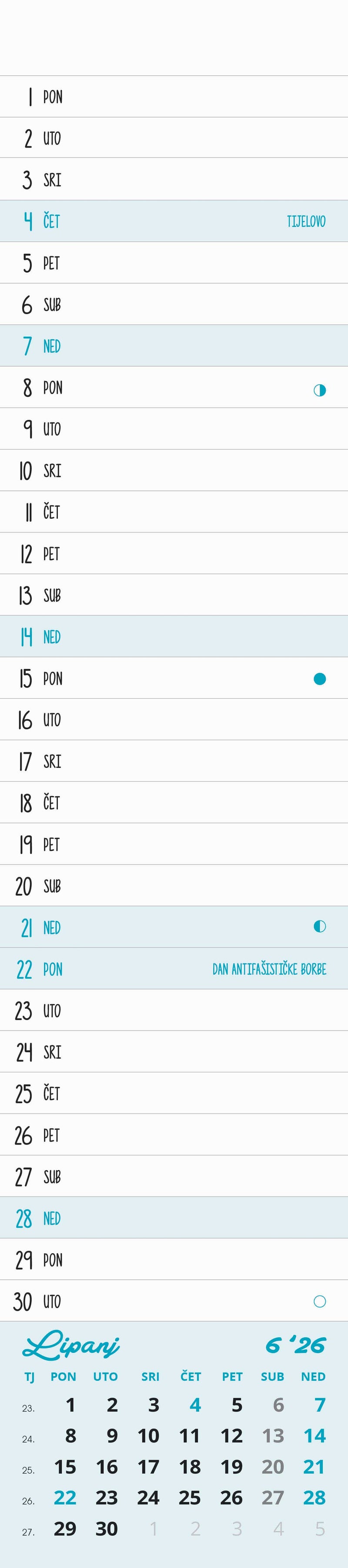 Promotivni uski zidni kalendar