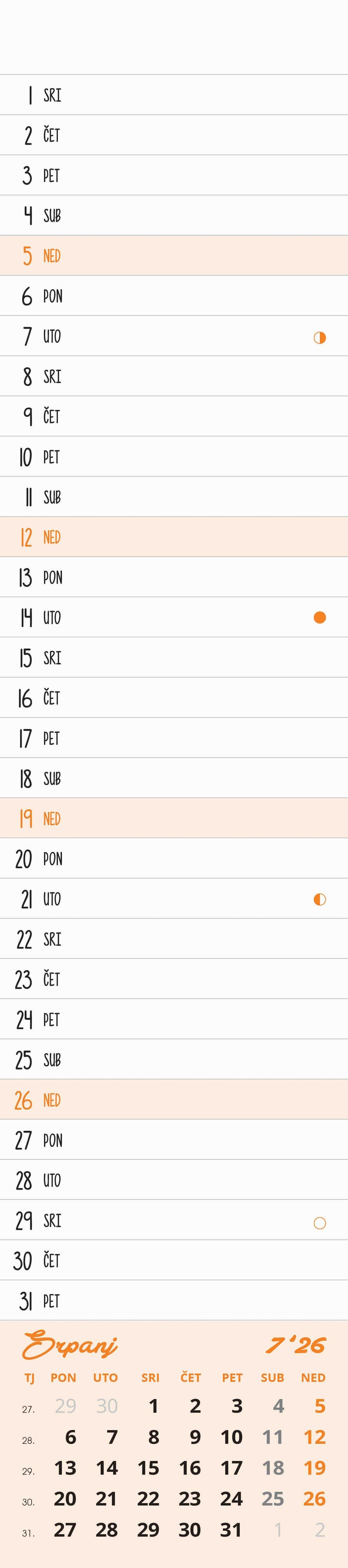 Promotivni uski zidni kalendar