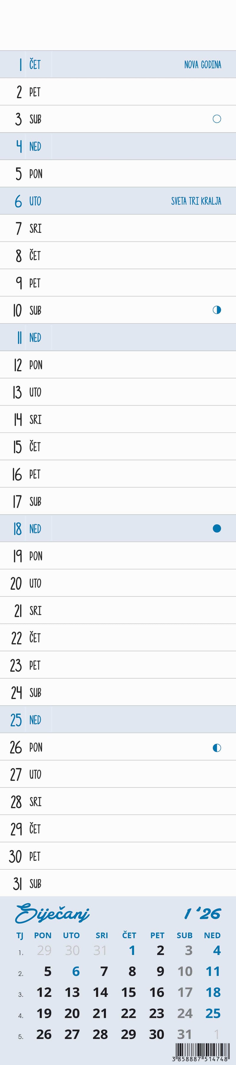 Promotivni uski zidni kalendar
