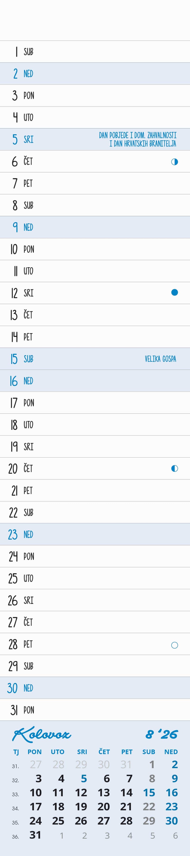 Promotivni uski zidni kalendar