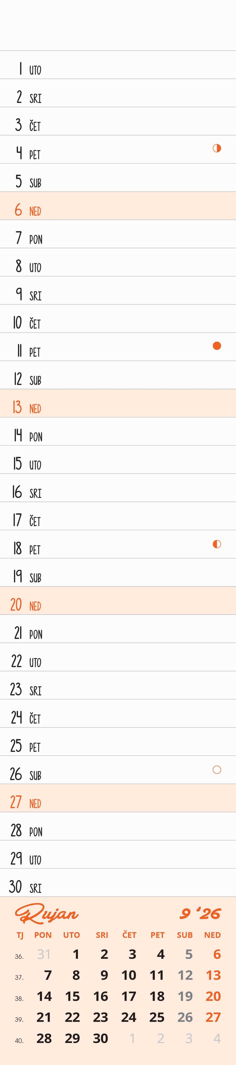Promotivni uski zidni kalendar
