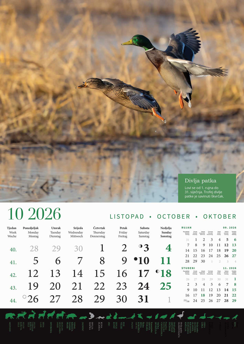 Promotivni zidni kalendar s rokovima lova na divlje životinje