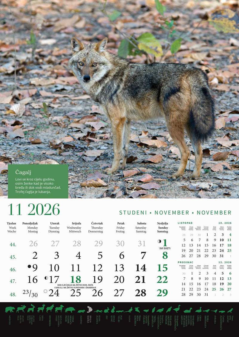 Promotivni zidni kalendar s rokovima lova na divlje životinje