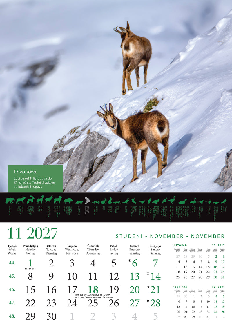 Promotivni zidni kalendar s rokovima lova na divlje životinje