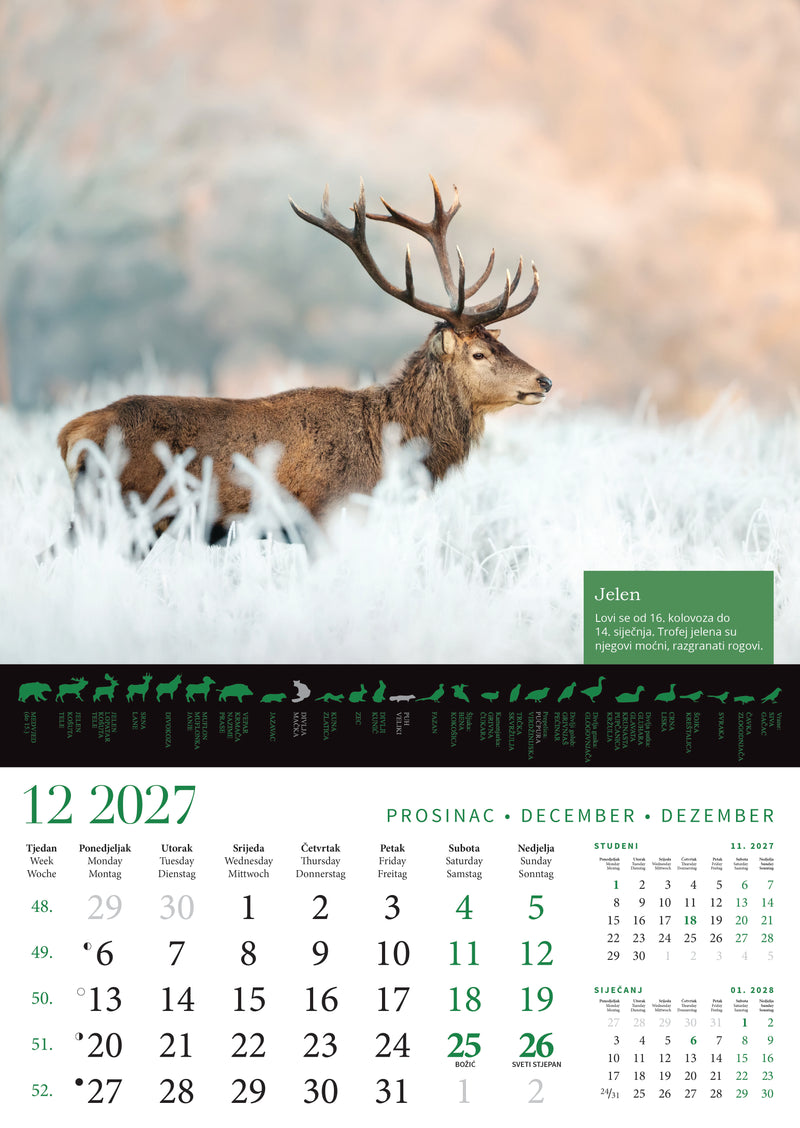 Promotivni zidni kalendar s rokovima lova na divlje životinje