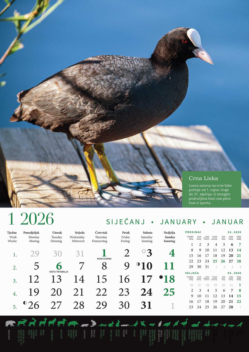 Promotivni zidni kalendar s rokovima lova na divlje životinje