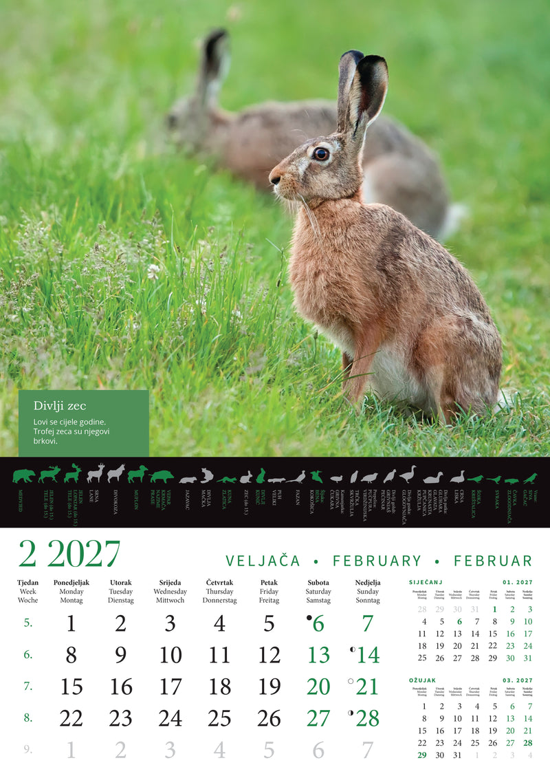 Promotivni zidni kalendar s rokovima lova na divlje životinje