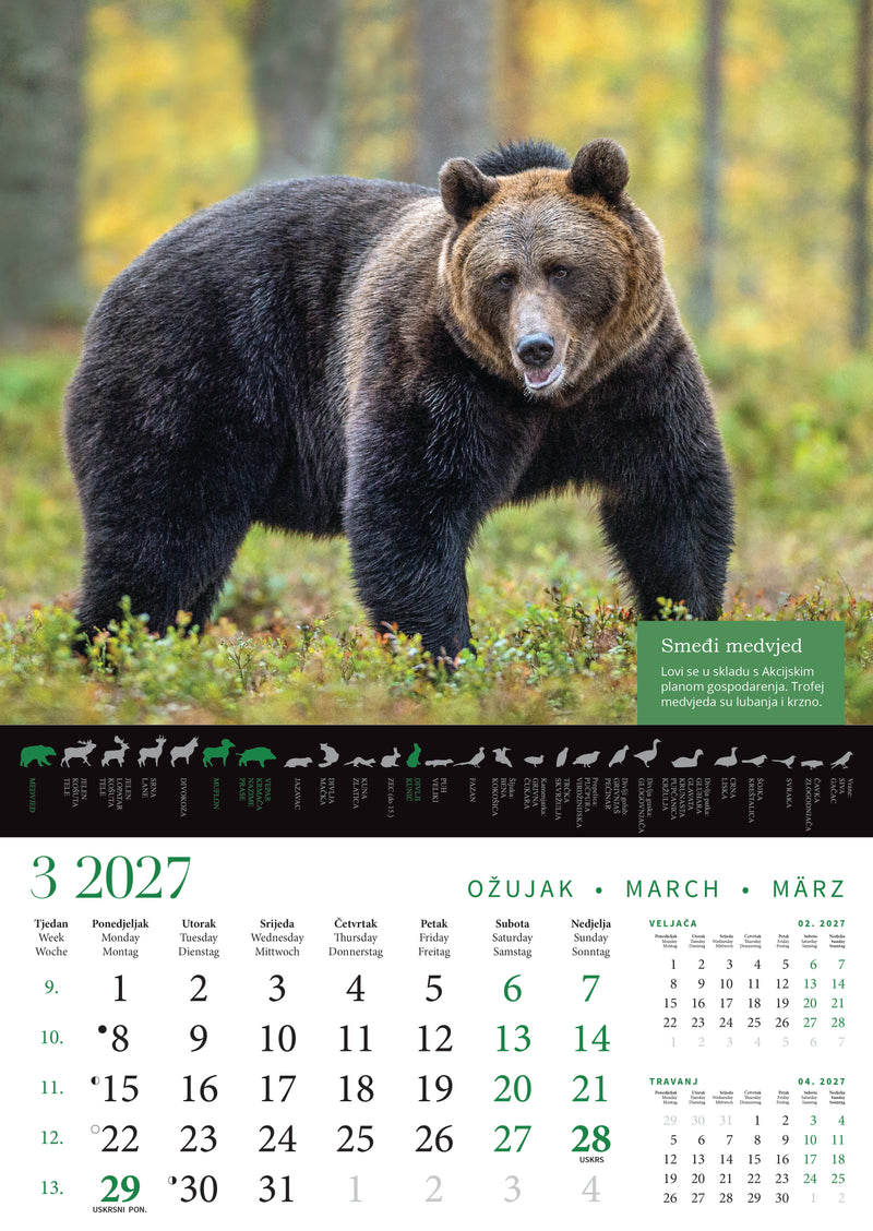 Promotivni zidni kalendar s rokovima lova na divlje životinje