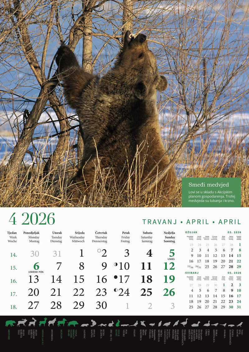 Promotivni zidni kalendar s rokovima lova na divlje životinje