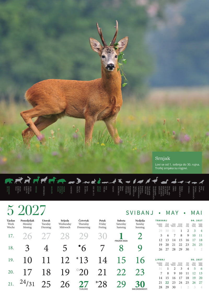 Promotivni zidni kalendar s rokovima lova na divlje životinje