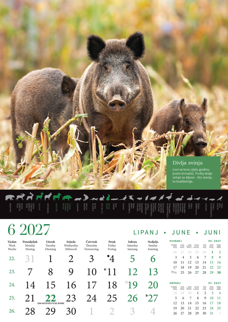 Promotivni zidni kalendar s rokovima lova na divlje životinje