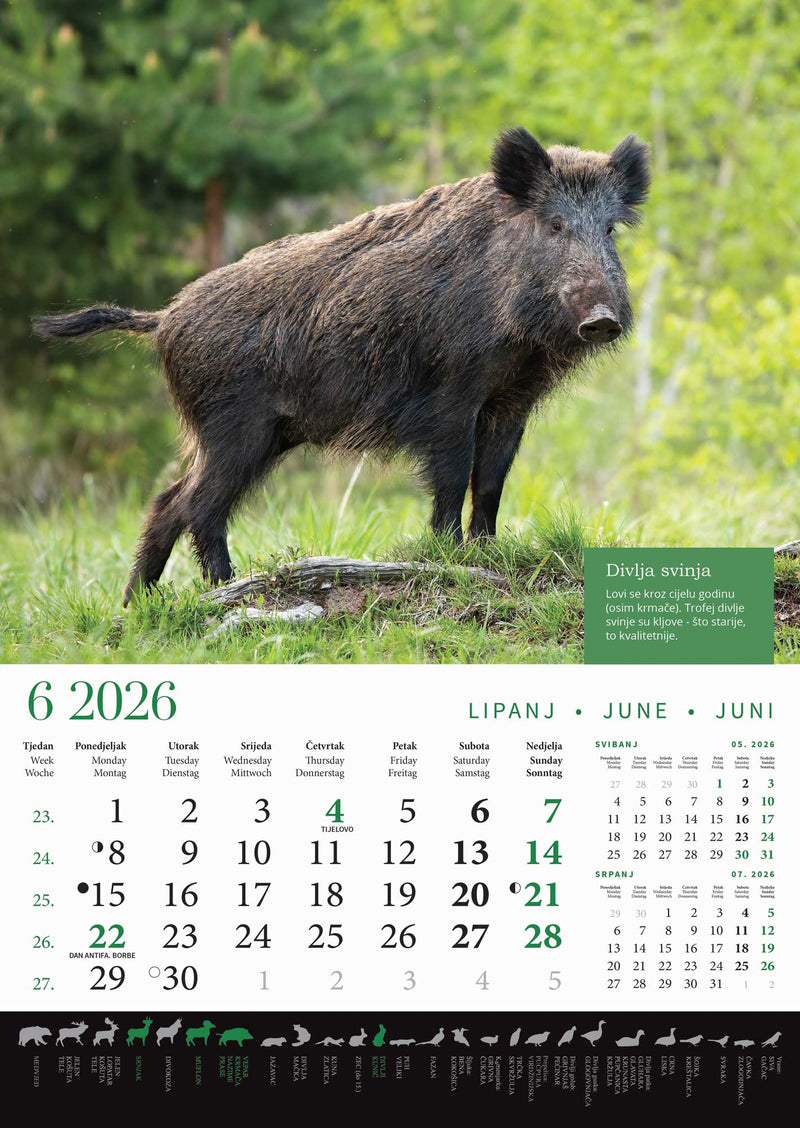 Promotivni zidni kalendar s rokovima lova na divlje životinje