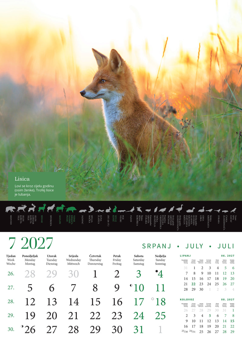 Promotivni zidni kalendar s rokovima lova na divlje životinje