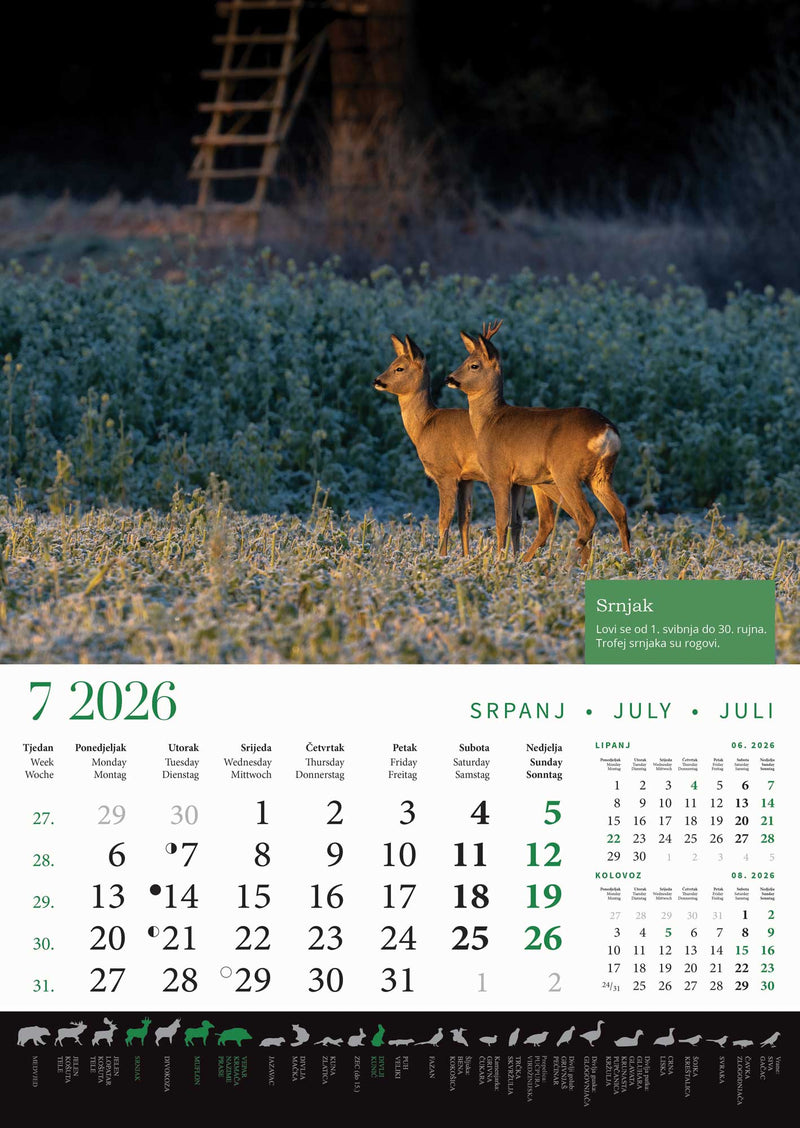Promotivni zidni kalendar s rokovima lova na divlje životinje