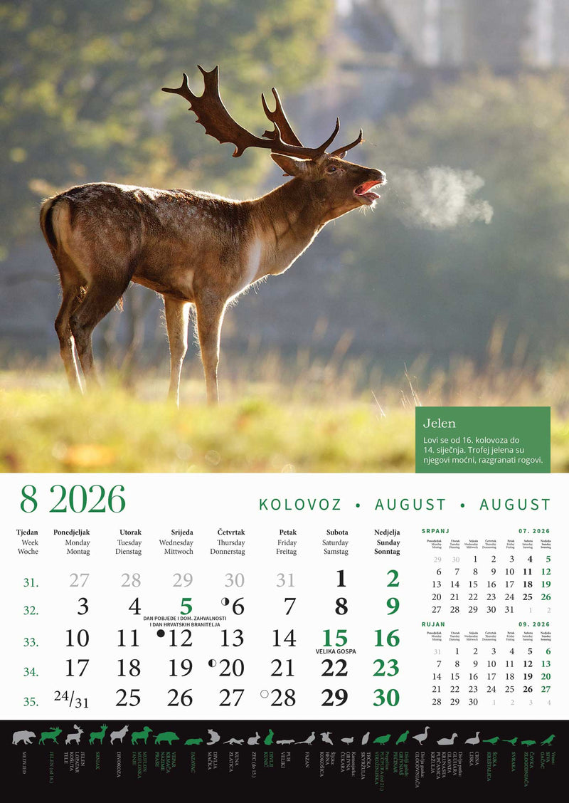 Promotivni zidni kalendar s rokovima lova na divlje životinje