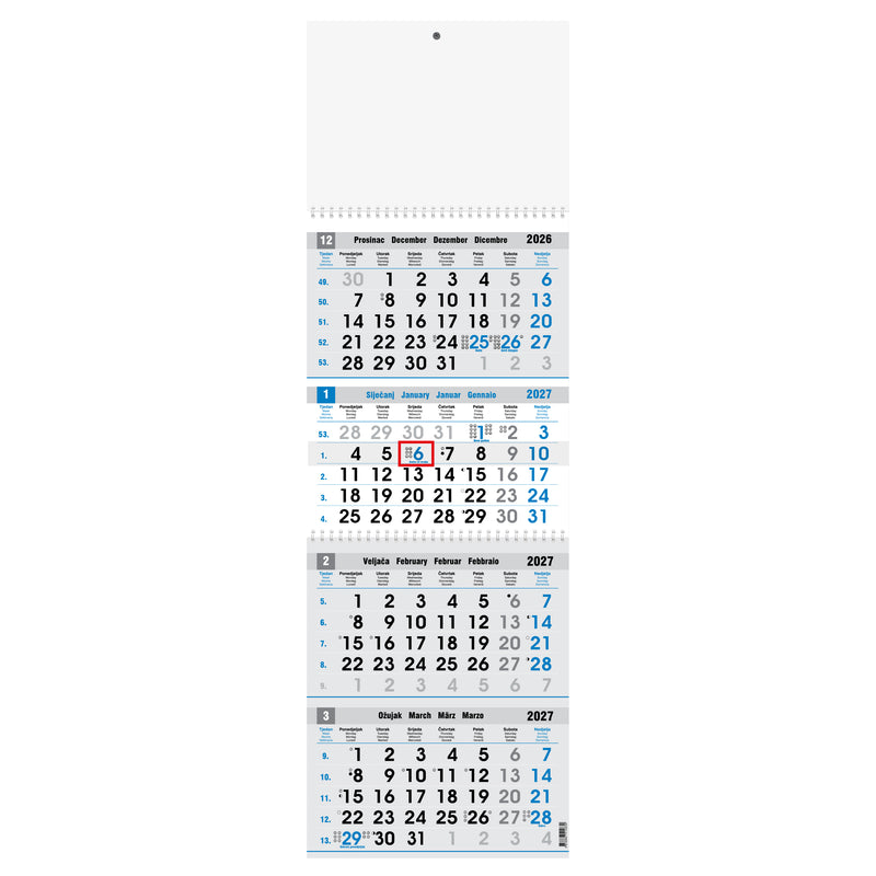 Zidni četverodijelni kalendar za prijevoznike i logistiku