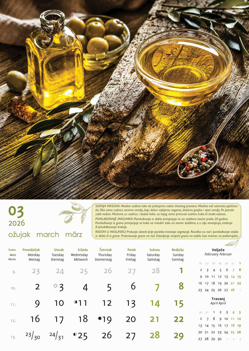 Promotivni zidni kalendar Masline