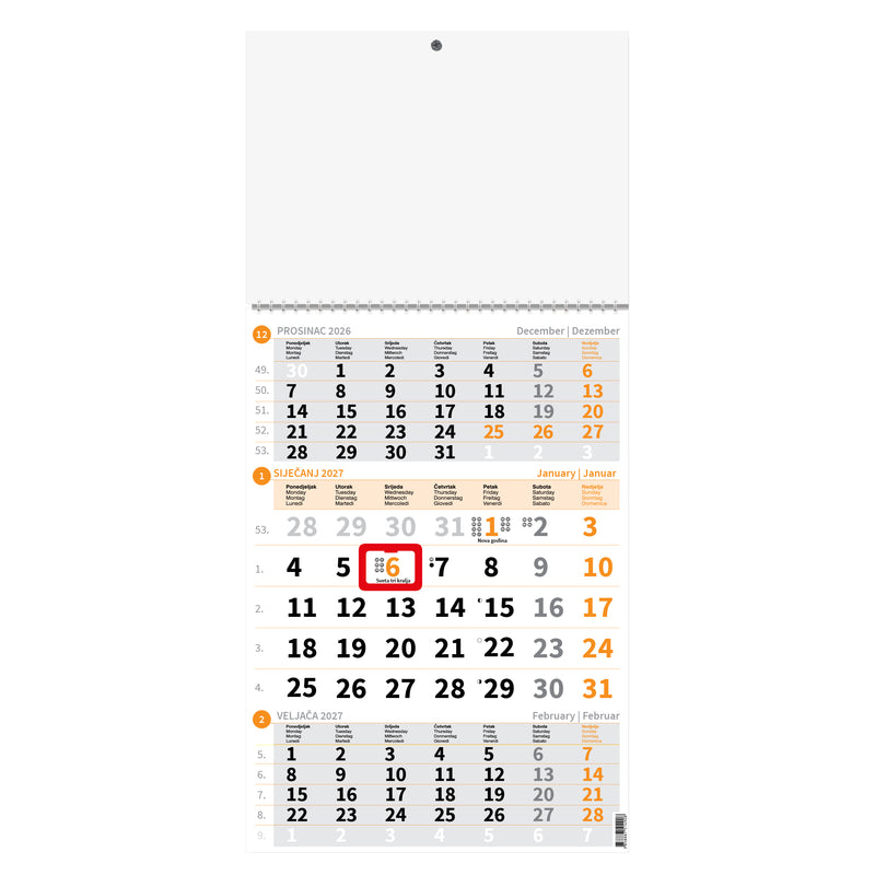 Zidni trodijelni kalendar