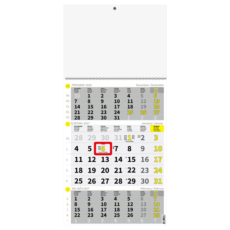 Zidni trodijelni kalendar