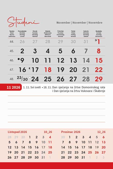 Promotivni stolni kalendar čestitka - vertikalni