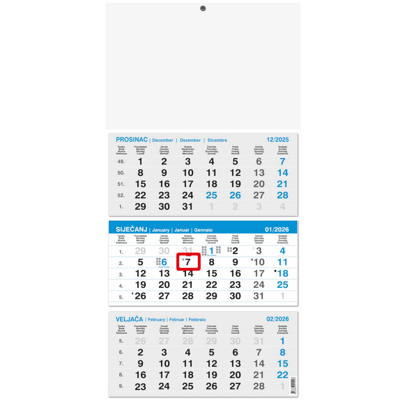 Promotivni zidni trodijelni kalendar iz tri dijela