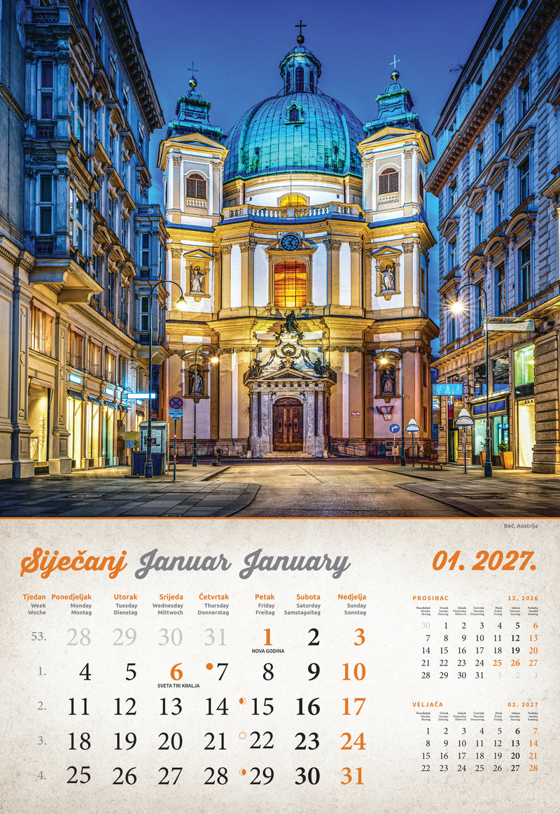Promotivni zidni kalendar Vintage gradovi