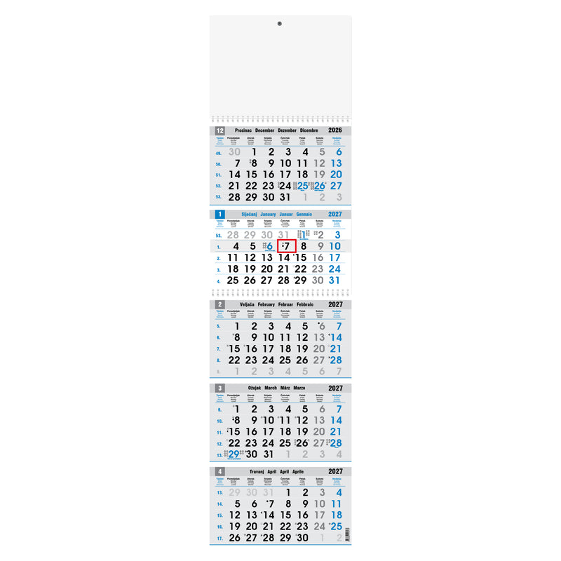 Zidni peterodijelni poslovni plavo-sivi kalendar