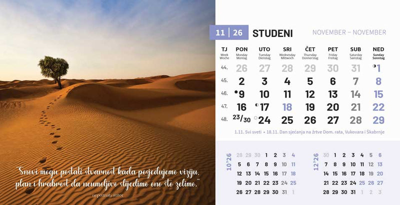 Promotivni stolni kalendar čestitka - motivacijski