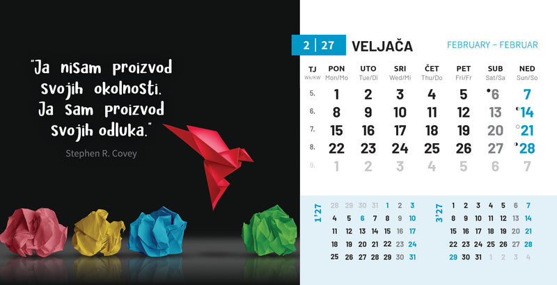 Promotivni stolni kalendar čestitka - motivacijski