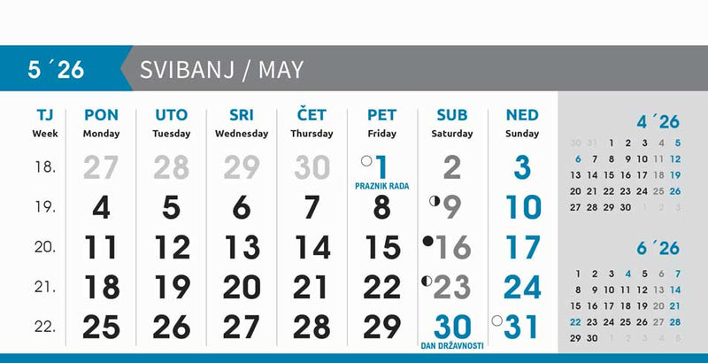 Reklamni stolni kalendar čestitka - poslovni sivo-plavi