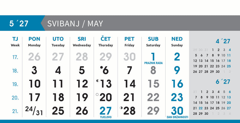 Reklamni stolni kalendar čestitka - poslovni sivo-plavi