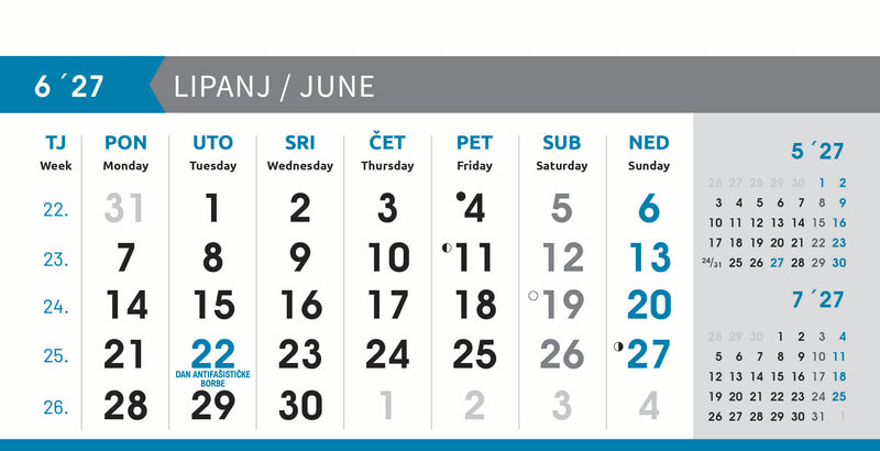 Reklamni stolni kalendar čestitka - poslovni sivo-plavi